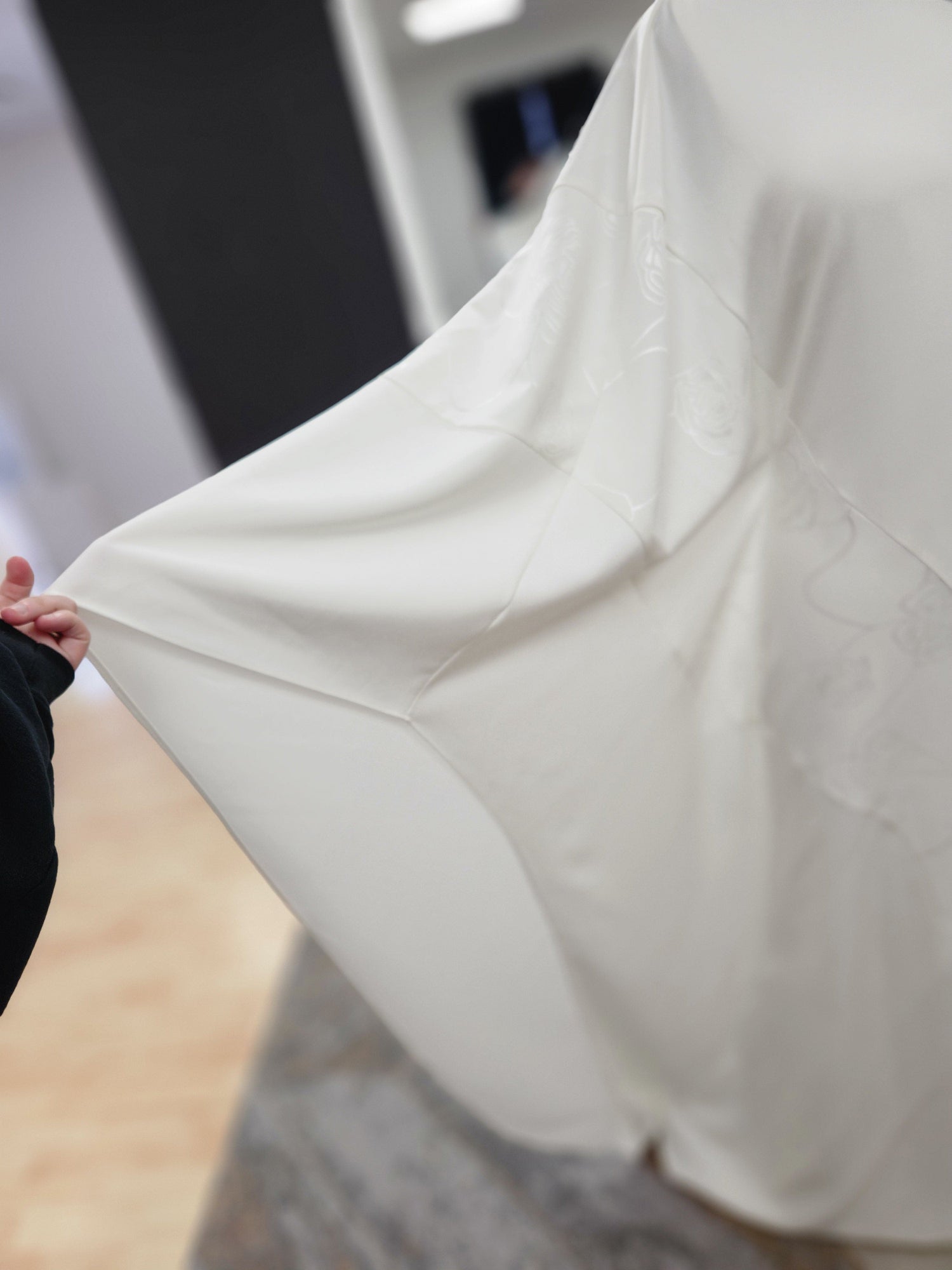 One Shoulder Drapey Sleeve Wedding Dress