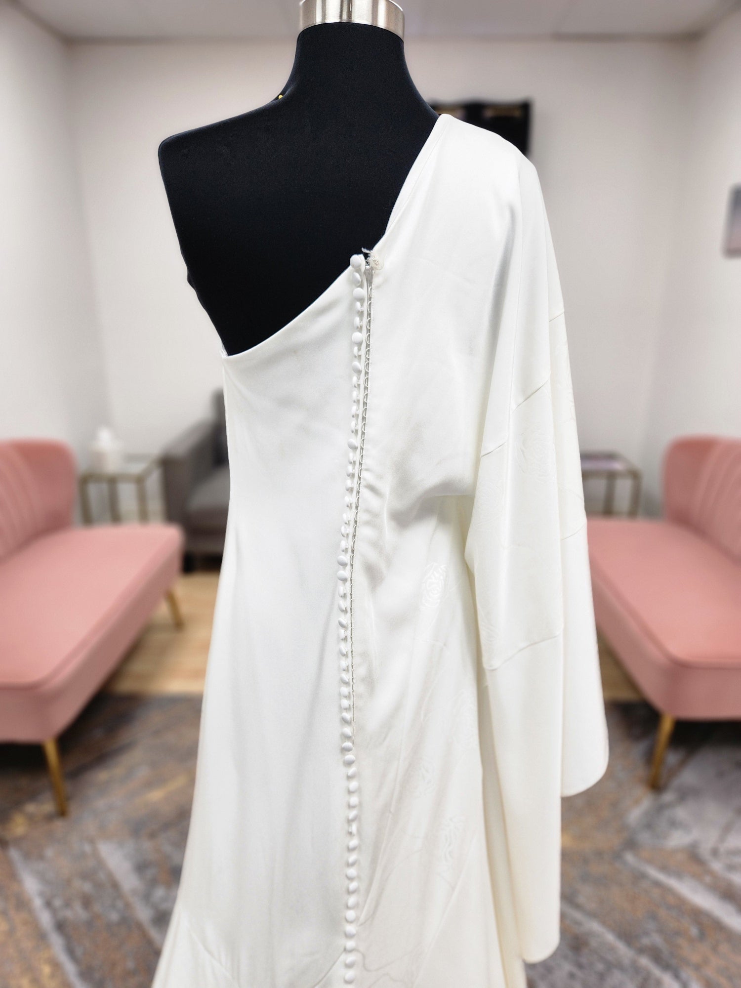 One Shoulder Drapey Sleeve Wedding Dress