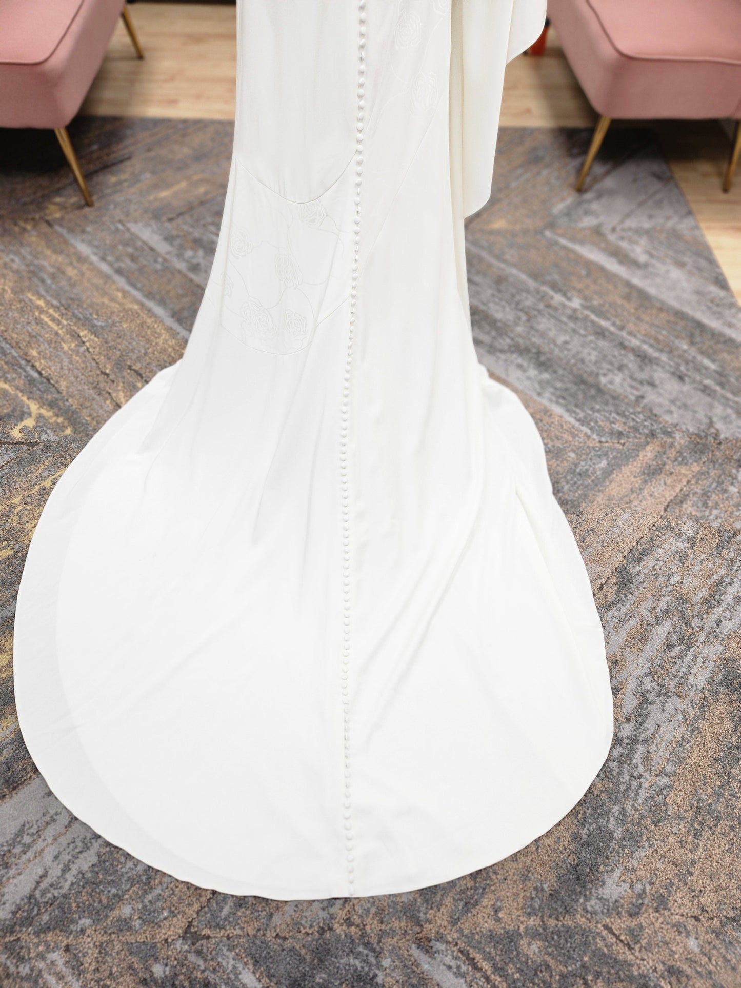 One Shoulder Drapey Sleeve Wedding Dress
