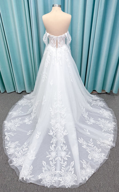 Marshall A-line Wedding Dress in Ivory, Size 14 — floral appliqués, romantic bodice, sweeping skirt
