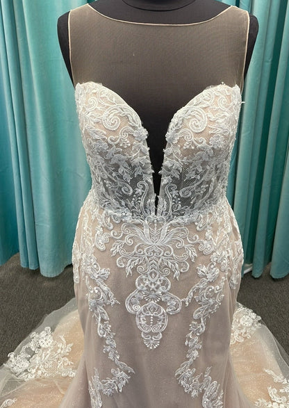 Abella E169 Mikaela Latte and Ivory Lace Fit and Flare Gown