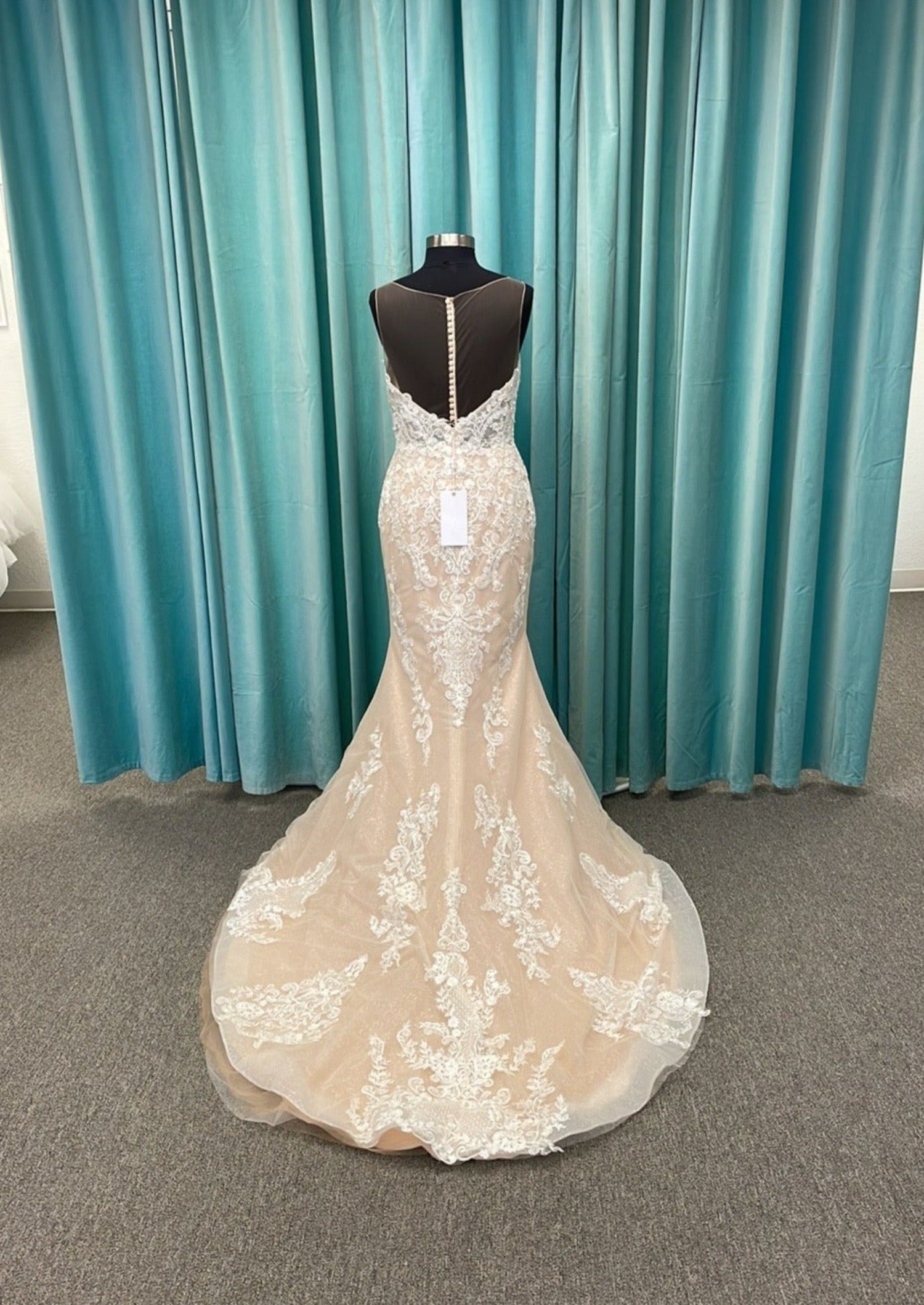 Abella E169 Mikaela Latte and Ivory Lace Fit and Flare Gown