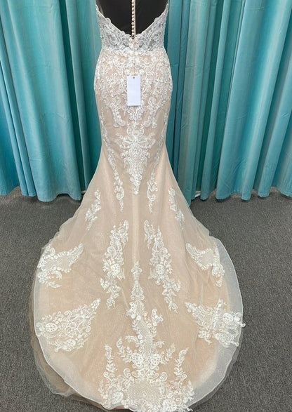 Abella E169 Mikaela Latte and Ivory Lace Fit and Flare Gown