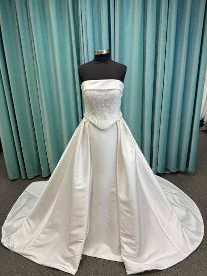 Paityn Strapless Scoop Neck Fit-and-Flare Wedding Dress with Drop Waist and Overskirt