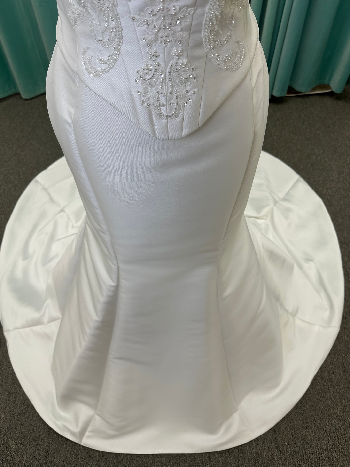 Paityn Strapless Scoop Neck Fit-and-Flare Wedding Dress with Drop Waist and Overskirt