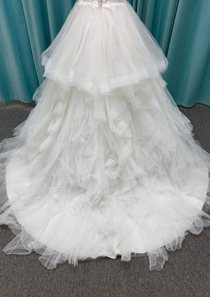 Lace and tulle ruffle with horsehair trim wedding dress Justin Alexander 8888