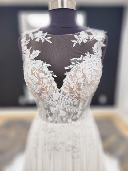 Illusion neckline with Lace Bodice A-line Wedding dress