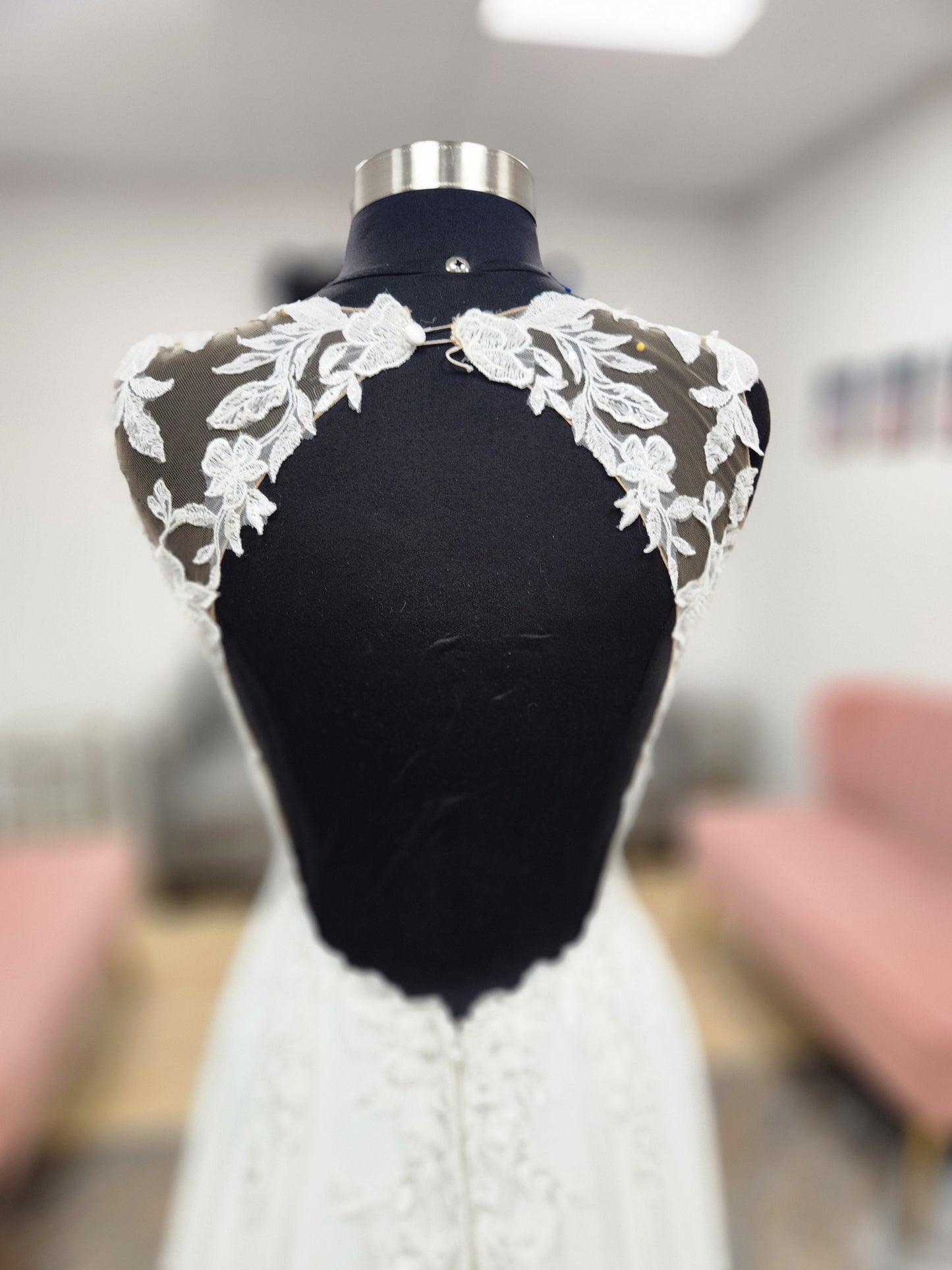Illusion neckline with Lace Bodice A-line Wedding dress