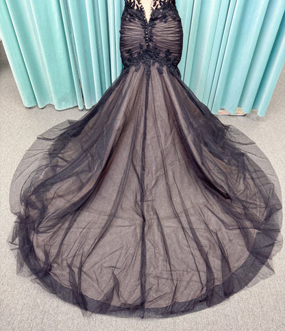 Morilee 4467 Rowena fit and flare wedding dress on mannequin with sheer corset bodice, frosted lace appliques, sweetheart neckline, and detachable off-the-shoulder sleeves