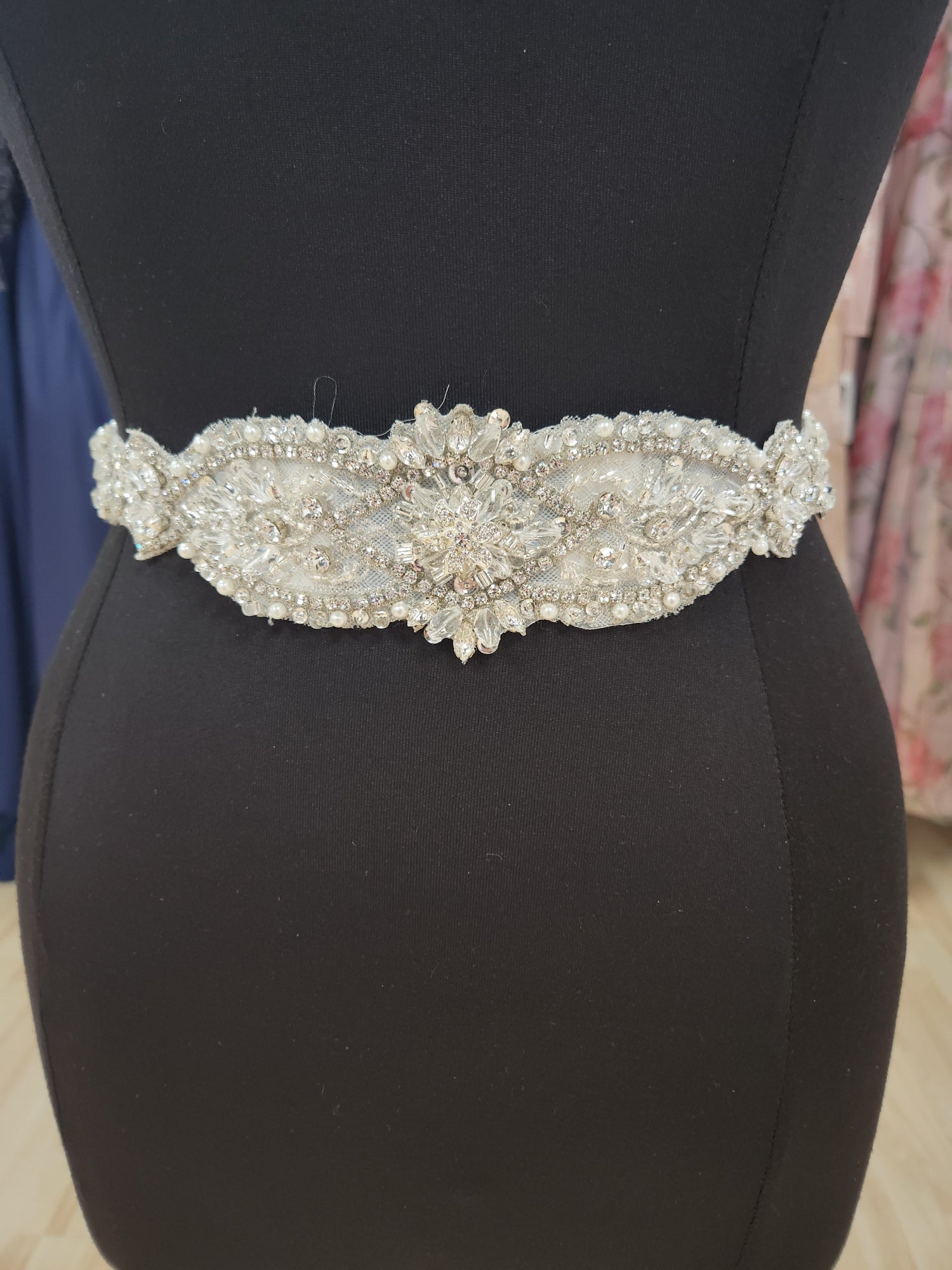 Rhinestone and Beaded Organza ribbon Wedding Dress  Belt