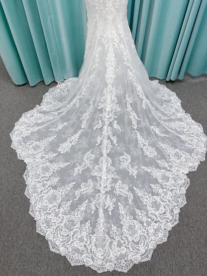 Morilee Style 2139 Sofia Deep V-Neck Fit and Flare Wedding Dress with Alençon Lace and Crystal Trim