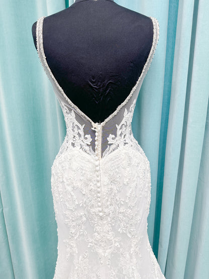 Morilee Style 2139 Sofia Deep V-Neck Fit and Flare Wedding Dress with Alençon Lace and Crystal Trim
