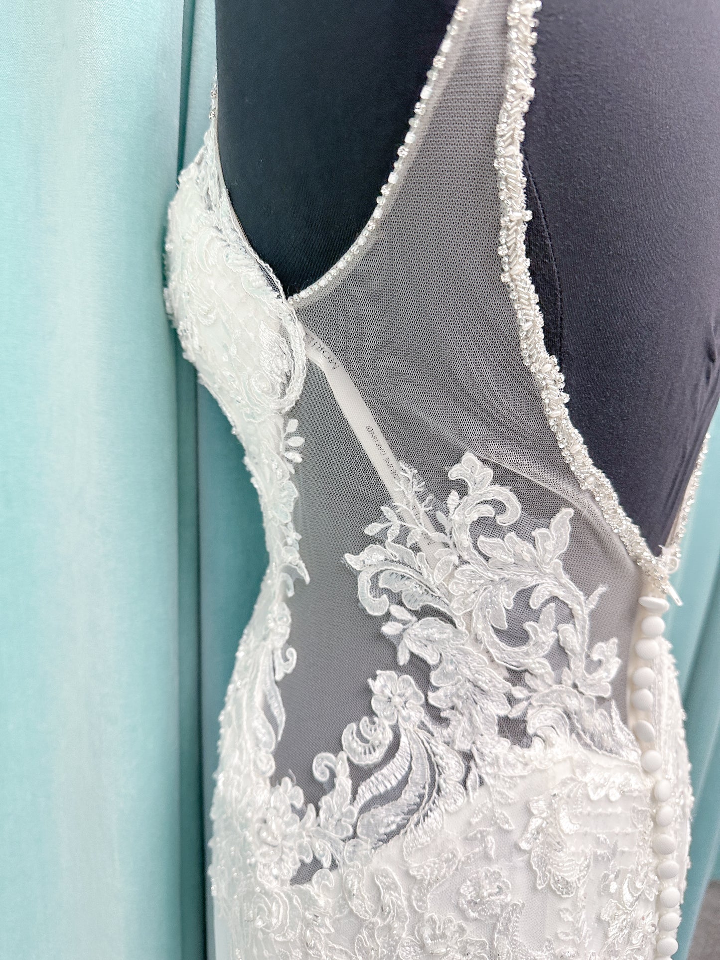 Morilee Style 2139 Sofia Deep V-Neck Fit and Flare Wedding Dress with Alençon Lace and Crystal Trim