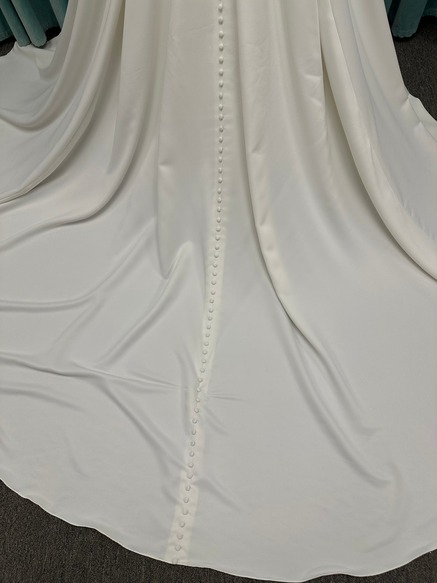 Essense of Australia D4269 matte satin A-line wedding dress with strapless draped bodice and Basque waist