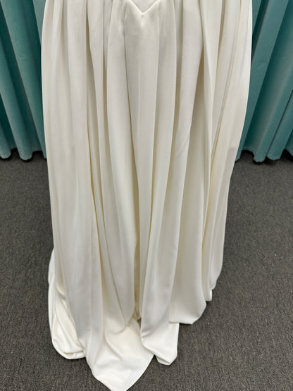 Essense of Australia D4269 matte satin A-line wedding dress with strapless draped bodice and Basque waist