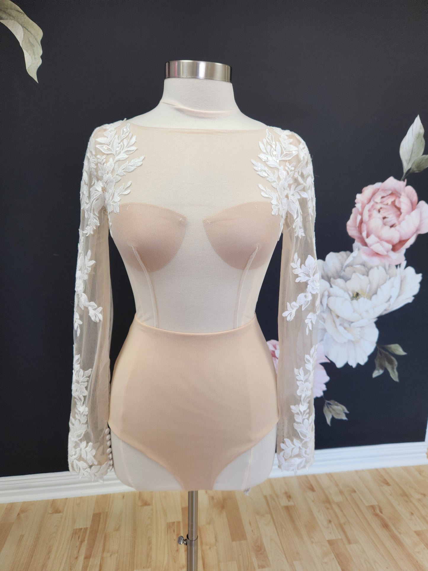 Lace Shoulder and Sleeve Long Sleeve Bodysuit