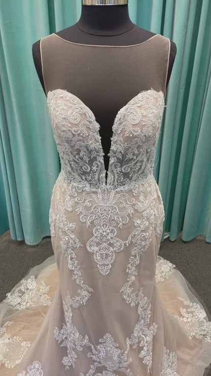 Abella E169 Mikaela Latte and Ivory Lace Fit and Flare Gown