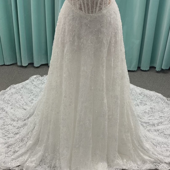 Essense of Australia D4176 strapless sparkling A-line wedding dress with basque waist and high slit
