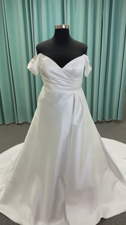Asteria Plus Size Off-the-Shoulder Sweetheart Satin A-Line Wedding Dress with Cathedral Train