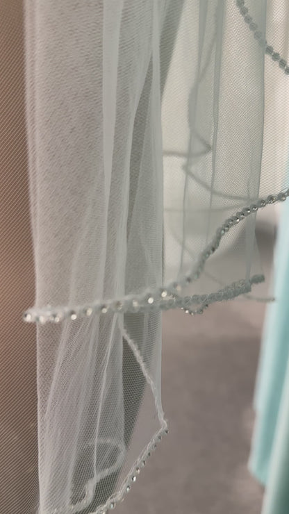 Rhinestone Edged Waltz Length Cascade Veil