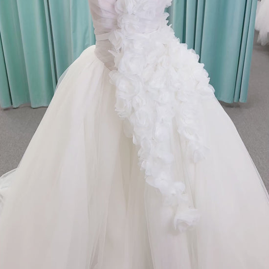 Randy Fenoli Kensington Ball Gown Wedding Dress with Detachable One-Shoulder Floral Panel