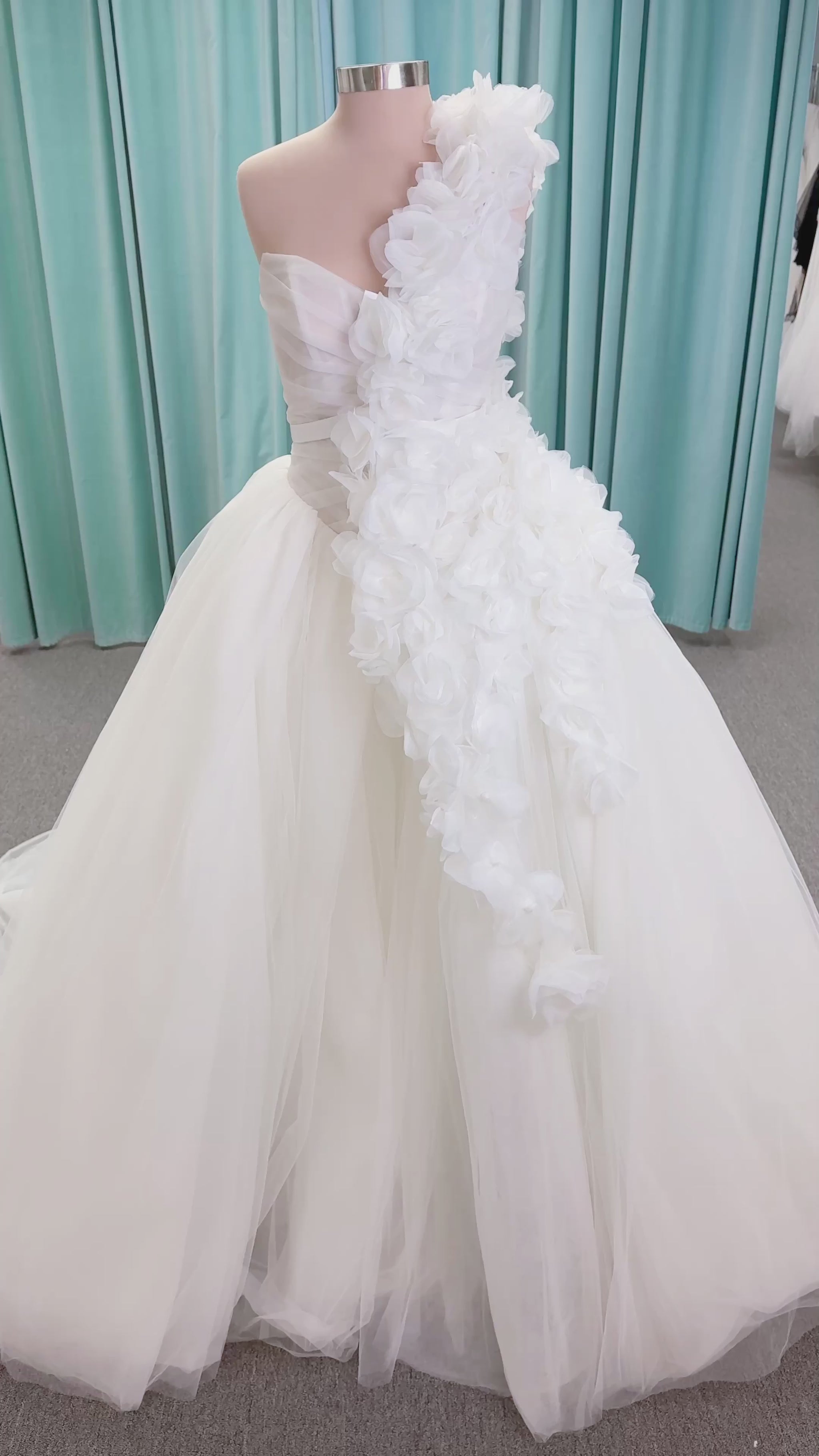 Randy Fenoli Kensington Ball Gown Wedding Dress with Detachable One-Shoulder Floral Panel