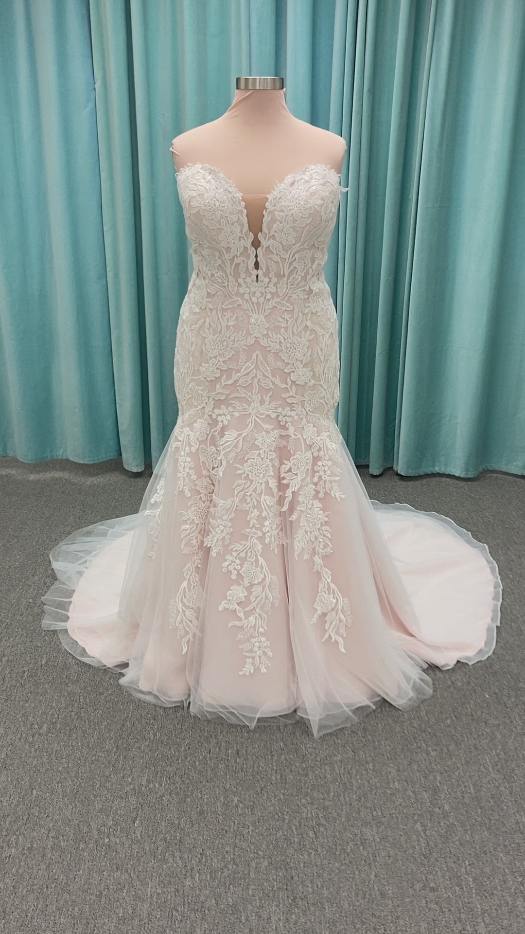 Blush Mermaid Lace Wedding Dress