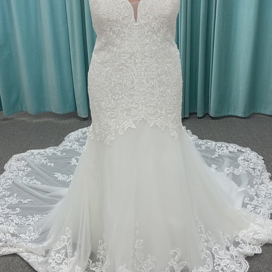 Plus size lace fit and flare gown