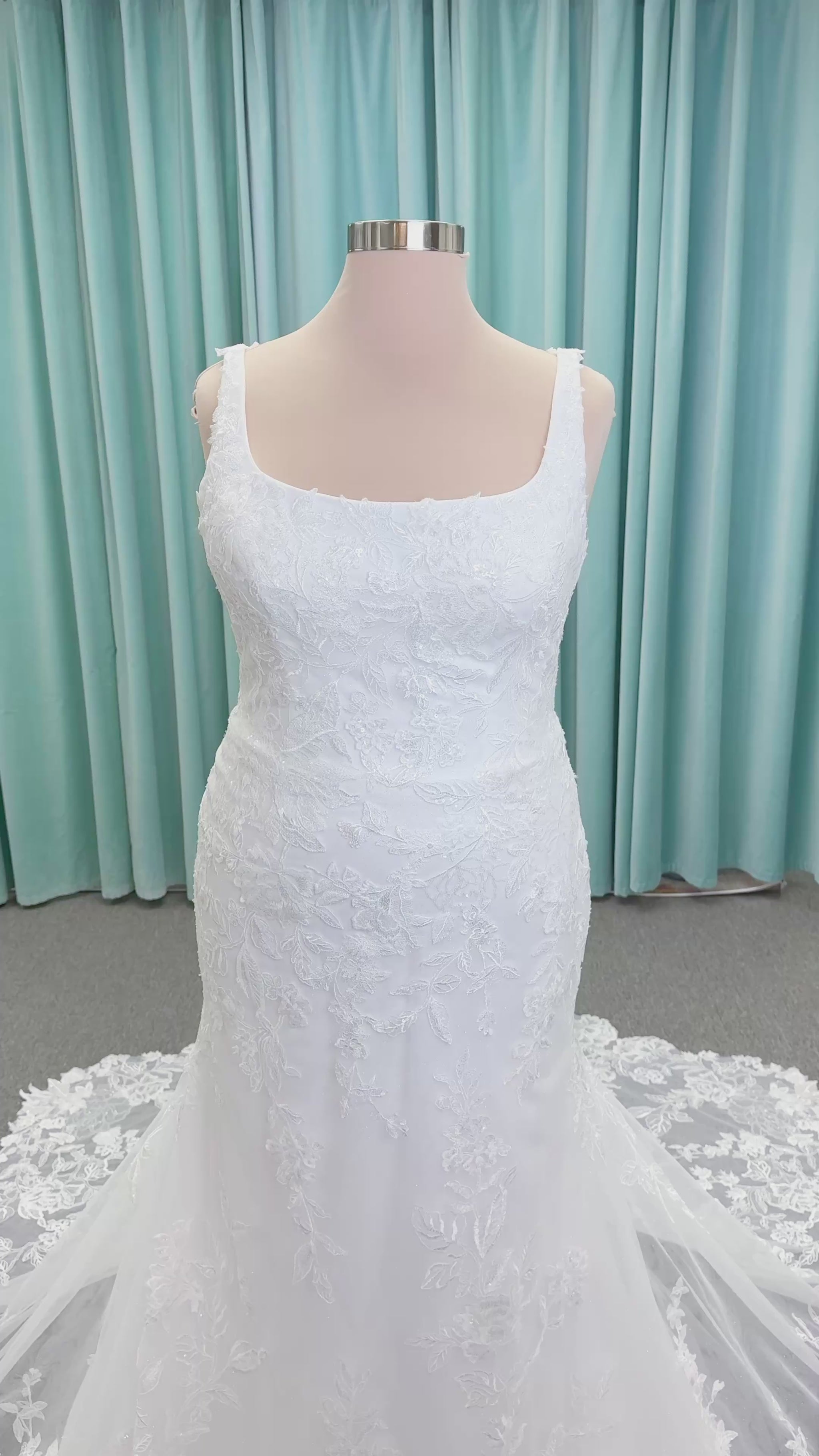 Reid Plus Size Mermaid Wedding Dress in Ivory, Size 22 — intricate floral lace appliqués, fitted mermaid silhouette