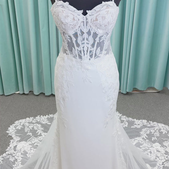 Lace and Crepe Fit and Flare  Wedding Dress
