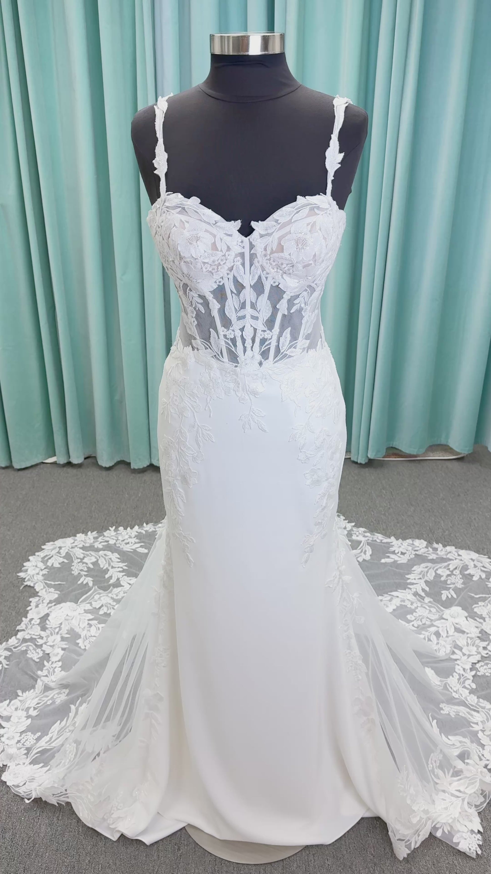 Lace and Crepe Fit and Flare  Wedding Dress