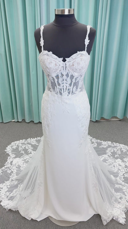 Lace and Crepe Fit and Flare  Wedding Dress