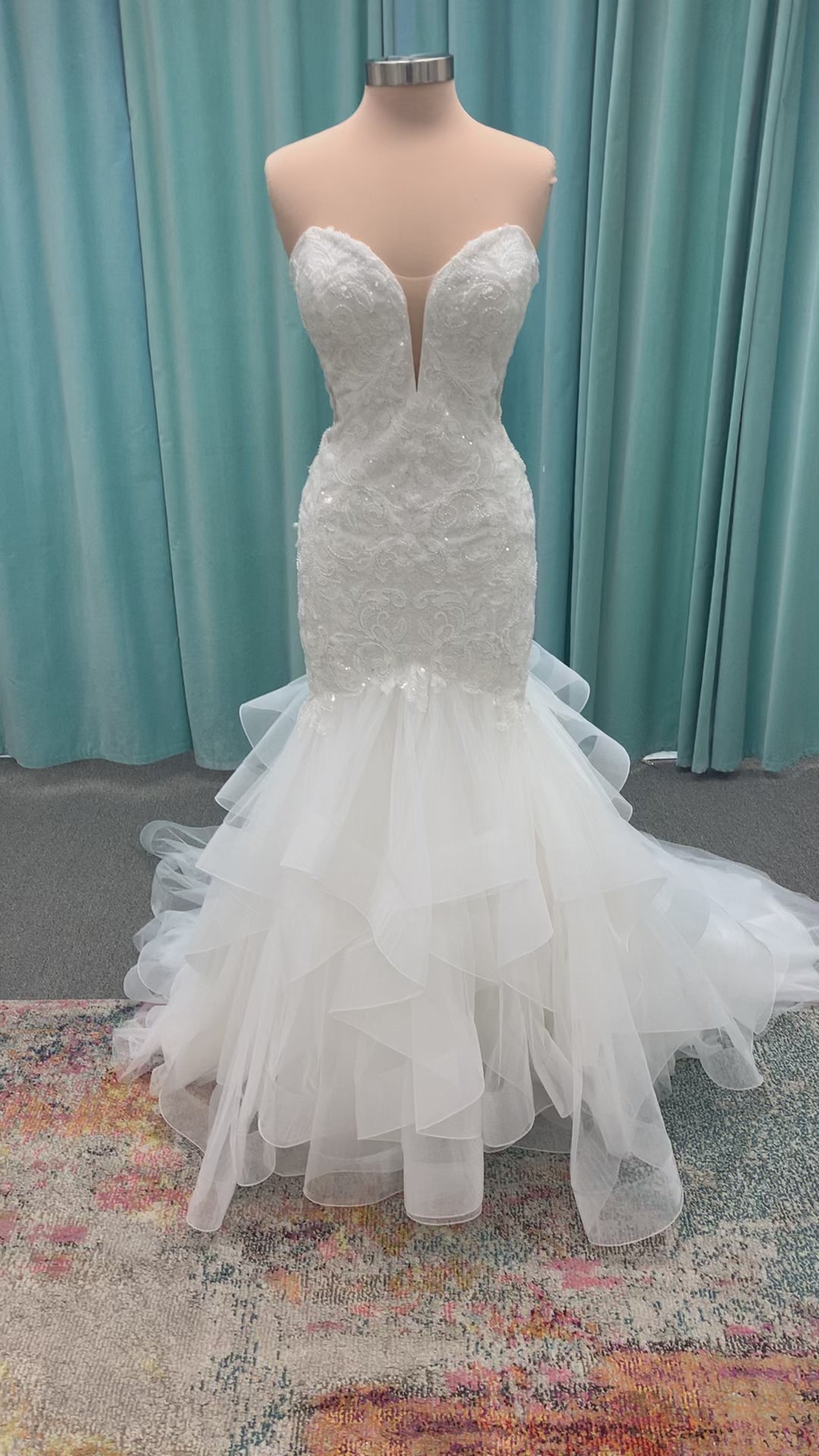 Beaded Lace with Ruffles Wedding Dress