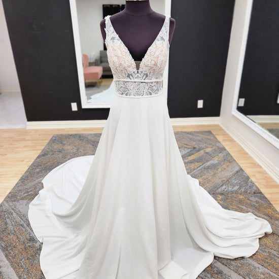 V-Neck Aline with Lace Bodice Wedding Dress