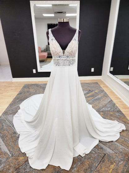 V-Neck Aline with Lace Bodice Wedding Dress
