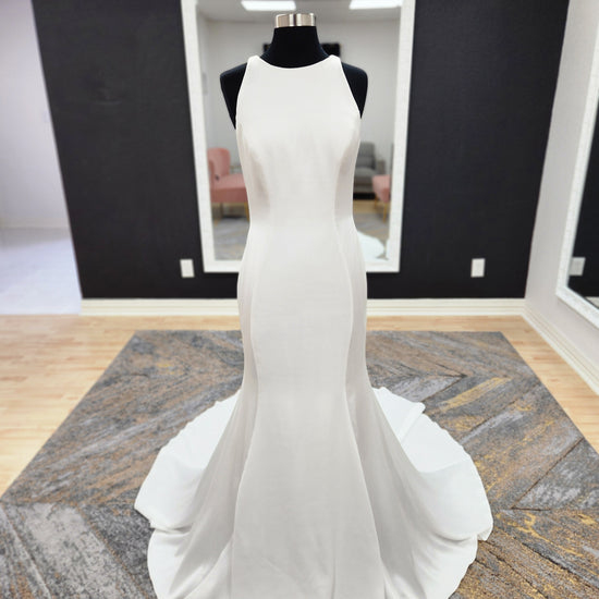 Silky Satin High Neck Fitted Wedding Dress