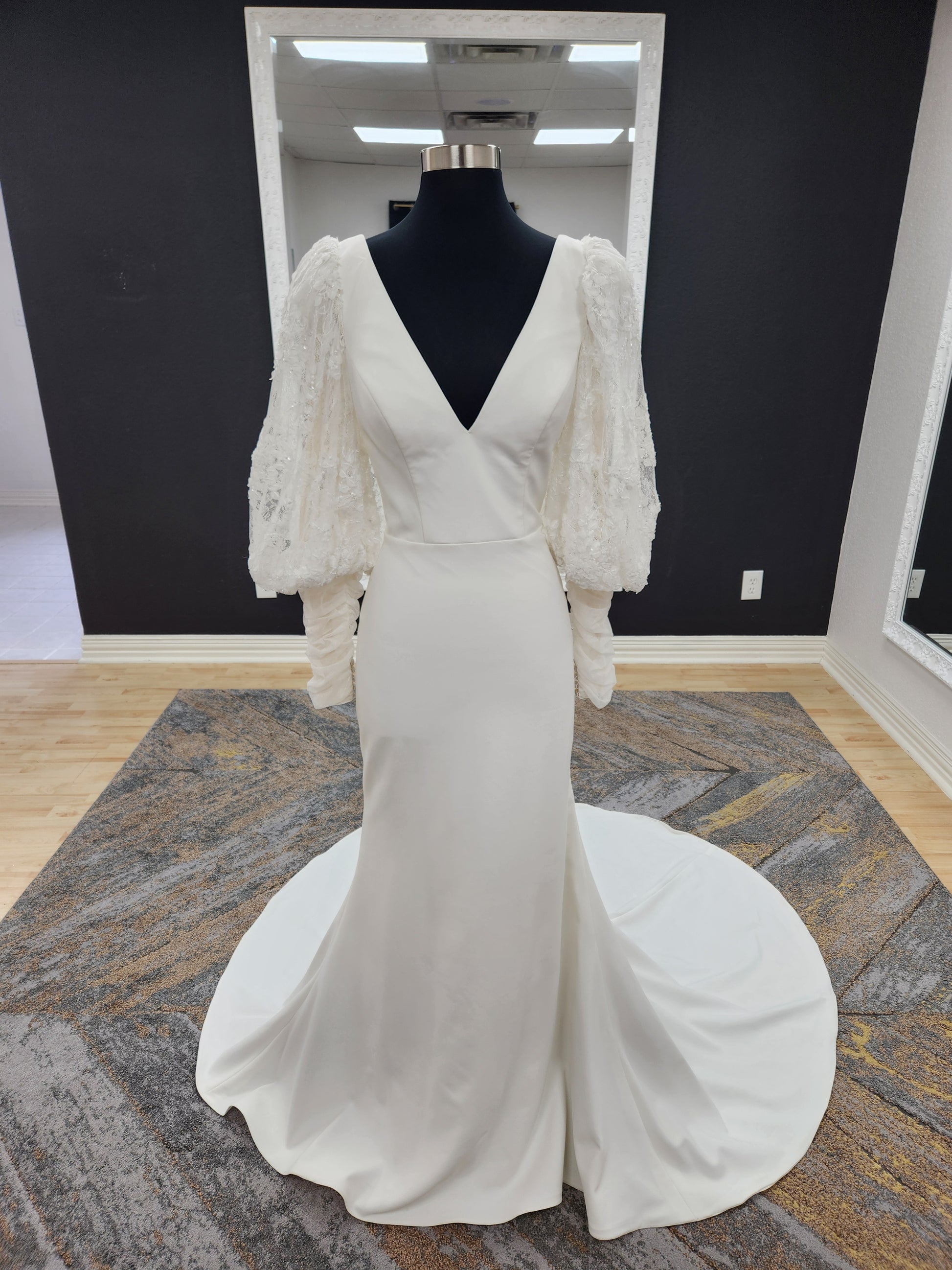 Bishop Lace Sleeves Fitted Wedding Dress