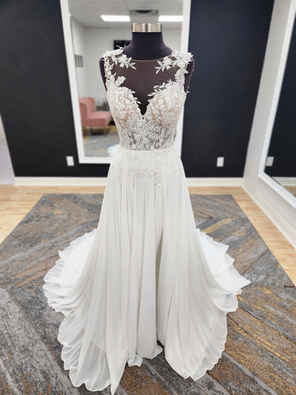 Illusion neckline with Lace Bodice A-line Wedding dress