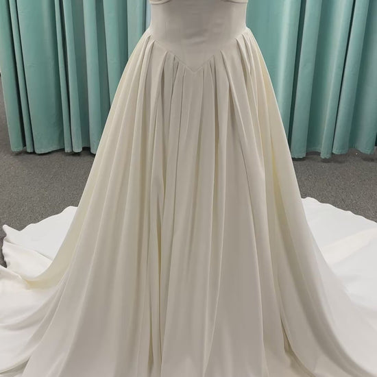 Essense of Australia D4269 matte satin A-line wedding dress with strapless draped bodice and Basque waist