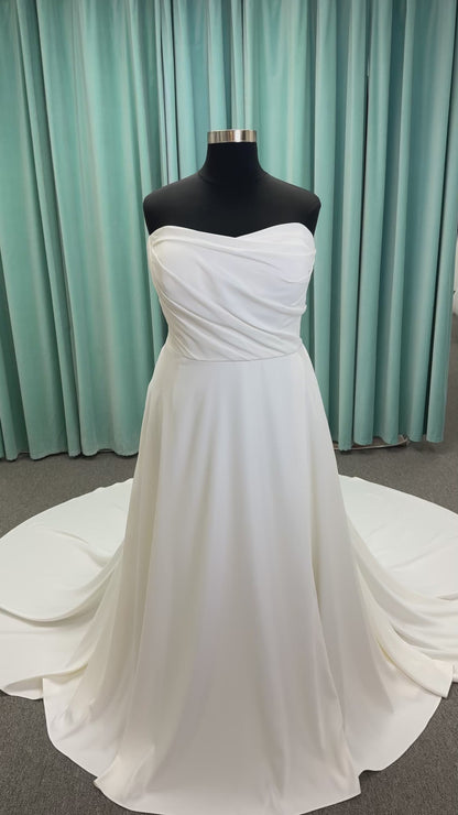 Essense of Australia Style D4225 Strapless A-Line Satin Wedding Dress with Ruching and Slit