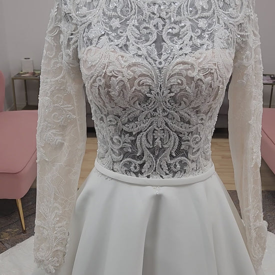 Aline Beaded Long Sleeve with Boat Neckline Wedding Dress