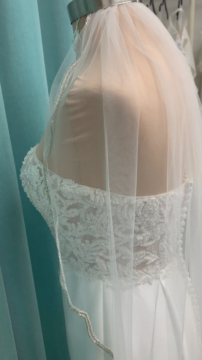 Silver Beaded Edge Short Wedding Veil