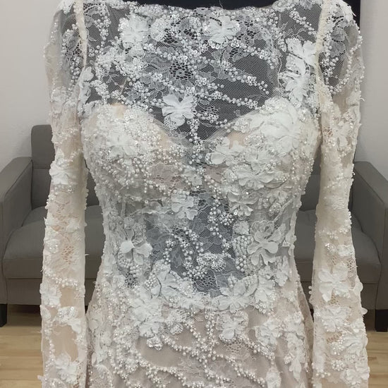 Lace long sleeve with boat neckline Wedding Dress